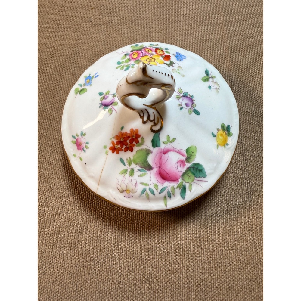 Vintage Porcelain Floral Trinket Box Lid Replacement Hand Painted Flowers